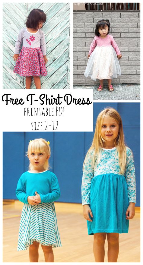 T-shirt dress free pdf pattern by Nap-Time Creations T Shirt Dress Pattern, Tshirt Dress Pattern, Girls Dress Pattern Free, Toddler Dress Patterns, Shirt Dress Pattern, Sewing Kids Clothes, Girls Dress Sewing Patterns, Girl Dress Pattern, Dress Patterns Free