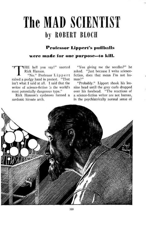 Virgil Finlay, The Mad Scientist (right side) by Robert Bloch, Fantastic Adventures 47-10, P.109. He seems to be modeled on the profile of actor John Carradine. Virgil Finlay, John Carradine, Science Fiction Illustration, Actor John, Mad Scientist, Fantastic Art, Ink Pen Drawings, Frankenstein, American Artists