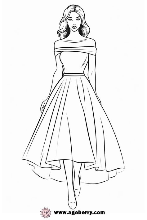 Discover the joy and creativity of fashion with our collection of dress coloring pages. Perfect for fashion enthusiasts and aspiring designers, these pages offer a fun way to explore color combinations and design details. Whether you choose to color digitally or prefer the tactile experience of coloring by hand, these sheets provide a canvas for your imagination. Experiment with different hues and patterns to bring these dresses to life, and print multiple copies to try various looks. Dive ... Fashion Outfits Design Drawing, Faishon Designing Dress Art, Woman Clothes Drawing, A Line Dress Illustration, Colour In Fashion Design, Dress Designing Sketches, Clothing Designs Drawings, Color Combinations For Dress, One Piece Dress Sketch