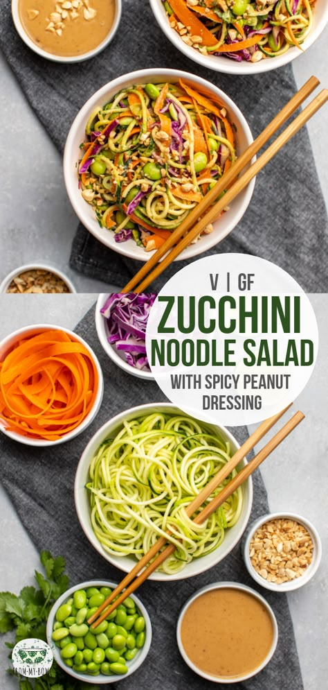 Zucchini Peanut Noodles, Zucchini Noodle Meal Prep, Zucchini Noodle Salad Recipes, Zucchini Ramen, Noodle Salad With Peanut Sauce, Salad Zucchini, Zucchini Noodle Salad, Salad With Peanut Sauce, Cook Zucchini Noodles