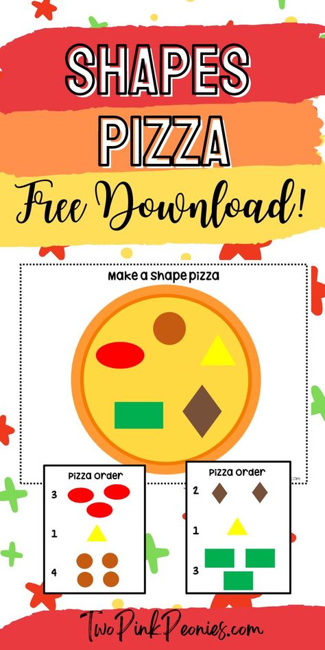 text that says shapes pizza free download below is a mock up of the printable Pizza Shapes Preschool, Shape Pizza Preschool, Shape Pizza Free Printable, Shape Pizza Craft, Pizza Themed Preschool Activities, Pizza Activities For Preschool, Pizza Activities For Kids, Preschool Pizza Activities, Free Pizza Printables