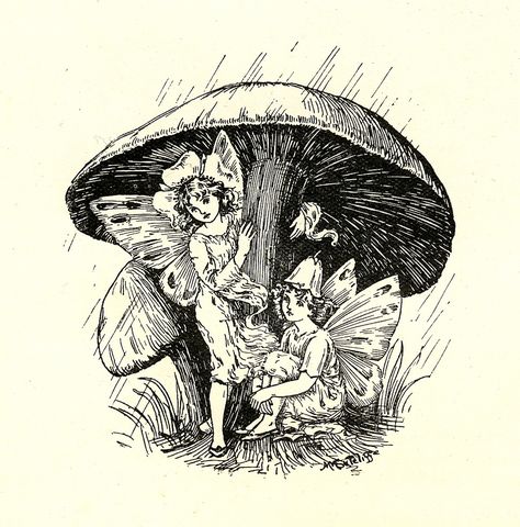 Fairies Under The Toadstool. Frida Art, 동화 삽화, Fairy Illustration, Fairy Tattoo, Vintage Fairies, Fairytale Art, Arte Inspo, Fairy Art, The Fairy