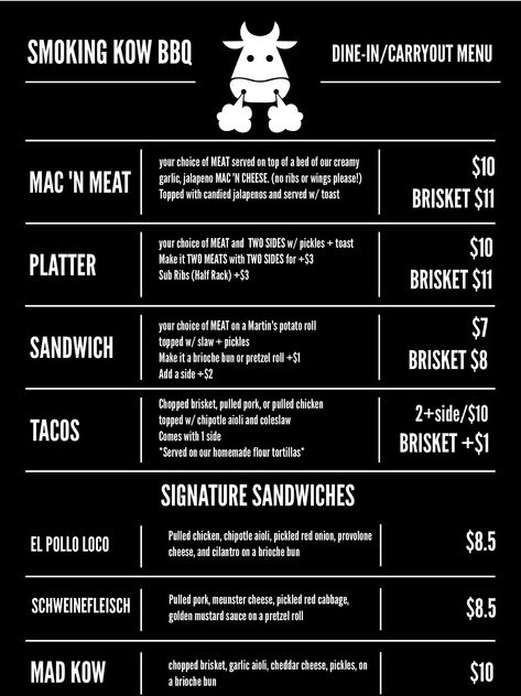 Barbecue Food Truck, Bbq Restaurant Menu Ideas, Food Trailer Menu Ideas, Bbq Business Ideas, Bbq Catering Menu Ideas, Bbq Food Truck Ideas, Bbq Food Truck Menu Ideas, White Food Truck, Bbq Menu Design