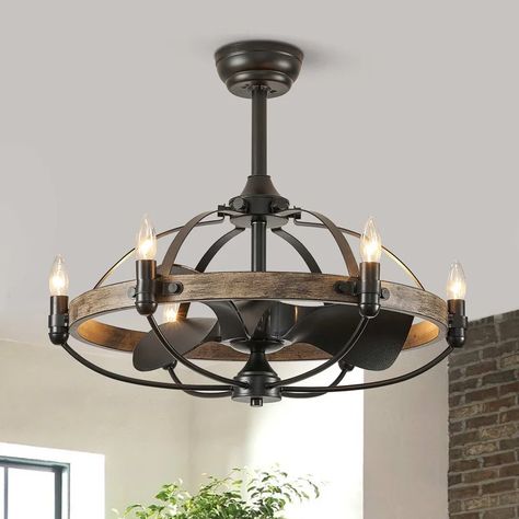 Brown Ceiling Fan, Farmhouse Style Ceiling Fan, Brown Ceiling, Flush Ceiling Fans, Fandelier Ceiling Fan, Modern Farmhouse Chandelier, Farmhouse Ceiling, Caged Ceiling Fan, Ceiling Fan Bedroom