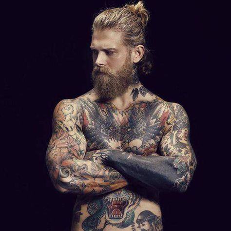 Josh Mario John Haircut, Male Models With Tattoos, Man With Beard And Tattoos, Josh Giddey Hair, Heavily Tattooed Man, Josh Mario John, Tatto Boys, Tatted Men, Inked Men