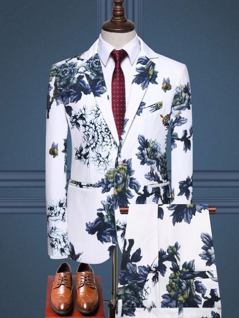 One Button Print Floral Blazer Men's Dress Suit Embroidered Suit Jacket, Jacket For Man, Korean Jeans, Suit Man, Suits Men Business, Embroidered Suit, Dress Suits For Men, Tuxedo For Men, Men's Suit