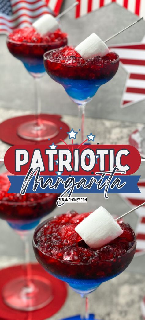 This patriotic margarita will live up any party. Blue and red margarita recipe that is perfect for summer parties, 4th of July and Memorial Day. Celebrate the 4th of July with this bright and festive cocktail. Easy July 4th Desserts, Red Margarita, Blue Alcoholic Drinks, July Cocktails, Patriotic Drinks, 4th July Food, Patriotic Cocktails, 4th Of July Cocktails, Blue Margarita