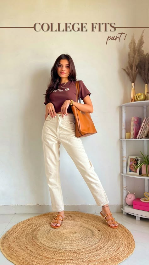 College Going Outfits, College Tops Women, Jeans Tops Indian Style For College, Summer College Fits Indian, Quick Outfits For Going Out, Casual College Outfits Women, Western Outfit Ideas For Women Casual, Daily Wear Outfits For Women, Western Looks For Women Outfits