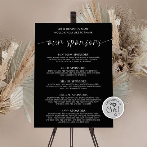 Business Sponsors Sign Template, Minimalist Gala Signage, Printable Corporate Fundraiser Event Sponsorships Poster 18x24" & 24x36", M-004 Gala Signage, Corporate Gala, Copy And Paste Fonts, Logo Edit, Event Sponsorship, Fundraiser Event, Event Template, Event Signage, Event Program