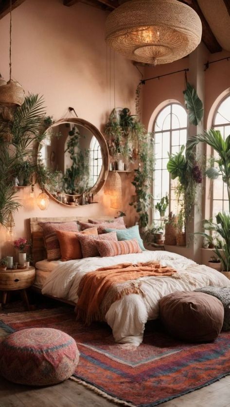 Funky Bedroom, Bohemian Bedroom Design, Moroccan Bedroom, Romantic Bedroom Decor, Earthy Bedroom, Bedroom Decor For Couples, Boho Chic Bedroom, Architectural Services, Cama Queen