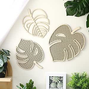 Lineshading 3 Pcs Wooden Rattan Palm Tree Wall Decor Monstera leaf Wooden Wall Art Boho Wall Decor Tropical Plant Rattan Wall Decor for Home Bathroom Decor(Monstera Leaf) Rattan Wall Decor, Night Lamp For Bedroom, Cross Tree, Coffee Table Pictures, Rattan Wall, Palm Tree Pattern, Tree Wall Decor, Wall Art Boho, Boho Wall Decor