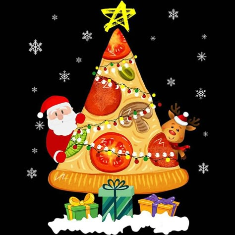 Pizza Christmas Tree, Pizza Sign, Pizza Cartoon, Fast Pizza, Christmas Pizza, Pizza Christmas, Creative Pizza, Christmas Window Painting, Funny Pizza