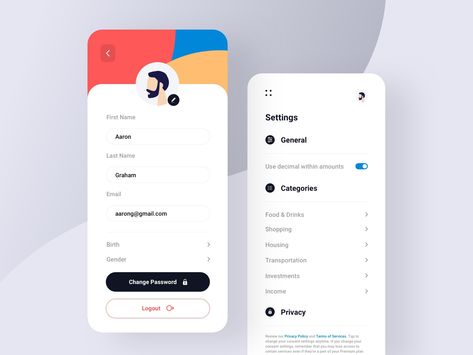 Profile & Settings Screens by Johnny Kyorov Profile Screen Mobile Ui, Profile Page Ui Mobile, Profile Ui Mobile, App Design Profile, Profile Ui Design, Profile Ui, Profile App, Social App Design, Desain Ux