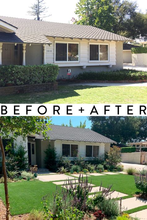 Before & After Landscape: Southern California Front Yard Low Grass Front Yard, Front Yard Landscaping Design Ranch, Astroturf Front Yard, Front Yard Upgrade, Front Yard Landscaping Design Minimalist, Midcentury Modern Front Yard Landscaping, Front Yard Landscaping Southern Ca, San Diego Front Yard Landscaping, Minimalist Landscape Front Yard