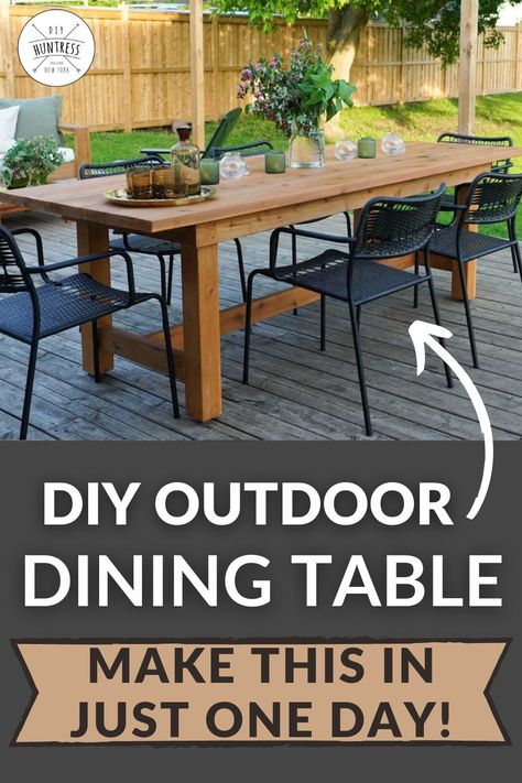 Diy Wooden Patio Table, Wood Patio Tables Outdoor, Cedar Table Outdoor, Long Wood Outdoor Table, Diy Patio Dining Table Wood, Build Outdoor Dining Table, Outdoor Porch Table Ideas, Simple Outdoor Table Diy, Big Outdoor Dining Table