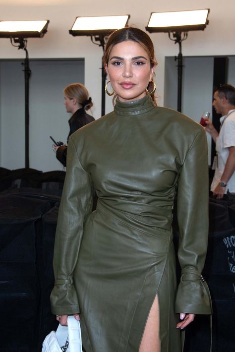 Gallery - Leather Celebrities Green Leather Dress Outfit, Green Leather Dress, Leather Celebrities, Leather Dress Outfit, Red Leather Dress, Leather Couture, Edgy Dress, Celebrities Leather Jacket, Leather Jacket Dress