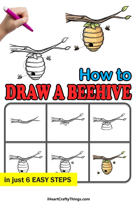 Bee Drawing Tutorial, How To Draw A Beehive Step By Step, Easy Bee Drawing Step By Step, How To Draw Insects Step By Step, How To Draw A Beetle Step By Step, Beehive Drawing, Drawing Lessons For Kids, Drawing Tutorials For Beginners, Toddler Arts And Crafts