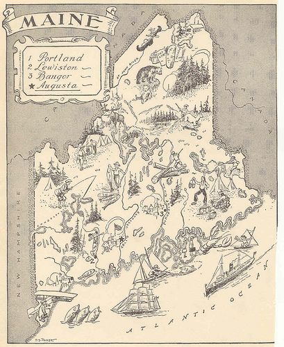 maine Map Of Maine, Cartoon Map, Map Black And White, Maine Map, Illustrated Maps, Maine State, Infographic Map, Pictorial Maps, Map Pictures