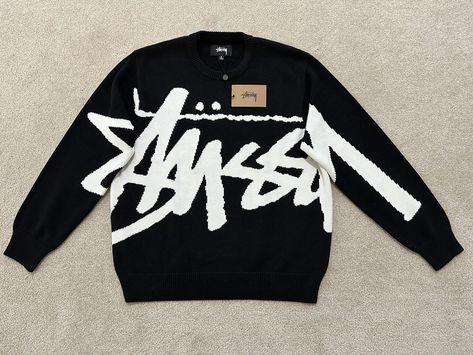 Knit Sweater Stussy, Stussy Knitted Sweater, Stussy Knit Sweater, Stussy Sweater Outfit, Stussy Knitwear, Stussy Clothes, Sweat Stussy, Stussy Knit, Stussy Sweater