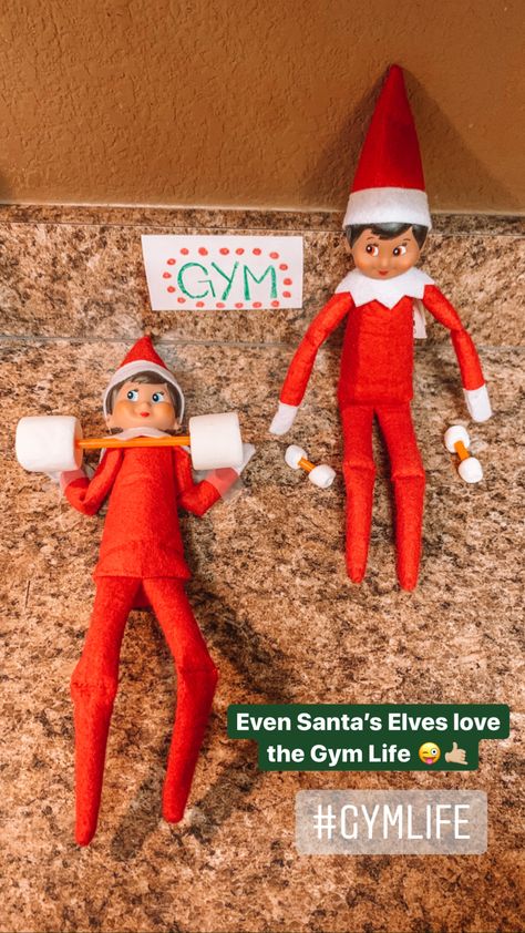 Weight Lifting Elf On The Shelf, Elf On The Shelf Lifting Weights, Elf Weight Lifting, Elf Lifting Weights, Marshmallow Elf On Shelf, Elf With Marshmallows, Elf Ideas With Marshmallows, Elf Marshmallows, Elf On The Shelf Marshmallows