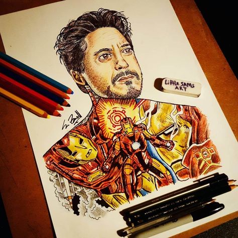 Iron-Man by Sam Brunell Doodles Disney, Movie Character Drawings, Show Drawing, Movie Drawings, Drawings Sketches Pencil, Crazy Design, Drawing Quotes Creativity, Quotes Creativity, Marvel Artwork