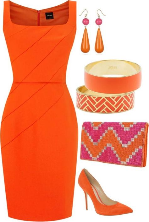 Hmmmm, I think this has my name on it! Orange is definitely THE summer #fashion color! Mode Tips, Afrikaanse Mode, Outfit Jewelry, Outfit Trends, Looks Chic, Orange Dress, Work Attire, Polyvore Outfits, Work Fashion