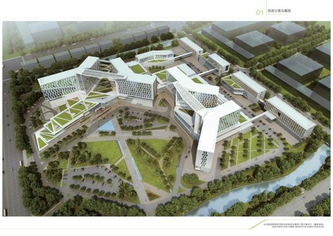 Taizhou Hospital Medical Center - Gresham Smith Modern Hospital Architecture, Medical Center Architecture, Hospital Design Architecture, Hospital Plans, Modern Hospital, Campus Design, Hospital Architecture, Community Hospital, Number Five