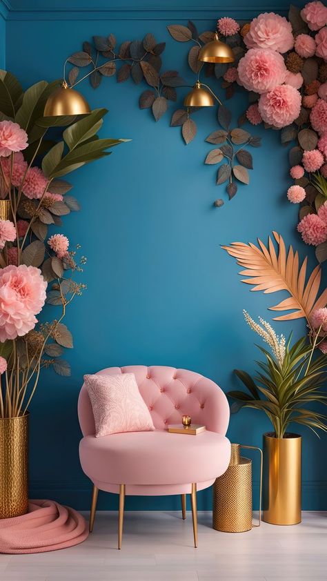 A symphony of extravagance. Studio Corner Ideas, Instagramable Wall Ideas, Wallpaper For Boutique, Video Backdrop Ideas, Botique Interiors, Instagram Feed Planner, Arch Decoration Wedding, Hall Design, Original Art Prints