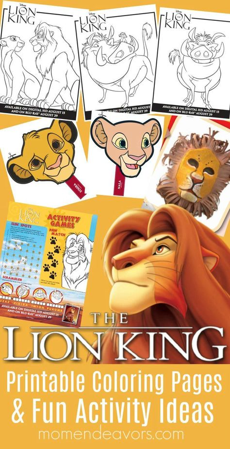 Awesome Disney The Lion King printable activities & coloring pages - perfect for a Lion King party or movie night! Lion King Printable, Lion King Crafts, Lion King Party Ideas, Lion King Birthday Party Ideas, Disney Cars Birthday Party, Lion Guard Birthday, Lion King Birthday Party, Disney Activities, Lion King Party