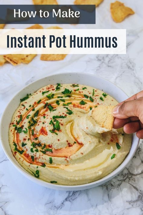 This Instant pot hummus recipe is the BEST homemade hummus I’ve ever tried. It has been my go-to recipe for years. This light, creamy and delicious dip is made from scratch using dry chickpeas that taste better than store-bought. Instant Pot Hummus Dried Chickpeas, Instant Pot Hummus, Best Homemade Hummus, Healthy Dip Recipes, Dried Chickpeas, Hummus Recipe Homemade, Vegetarian Instant Pot, Starch Solution, Dry Chickpeas