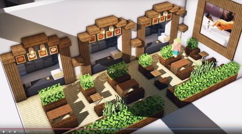 Minecraft Outdoor Restaurant, Underground Market Minecraft, Minecraft Food Court, Minecraft Shopping Center, Grocery Store Minecraft, Minecraft Restaurant Interior, Minecraft Farmers Market, Minecraft Restaurant Ideas, Museum Minecraft