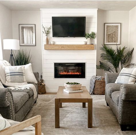 Chimney Decor With Tv, Electric Fireplace Ideas For Small Living Room, Tv Above Electric Fireplace, Electric Fireplace Small Living Room, Mounted Tv With Fireplace, Fireplace In Small Living Room, Mantle Under Tv, Basement Fireplace With Tv, Gas Fireplace With Tv Above