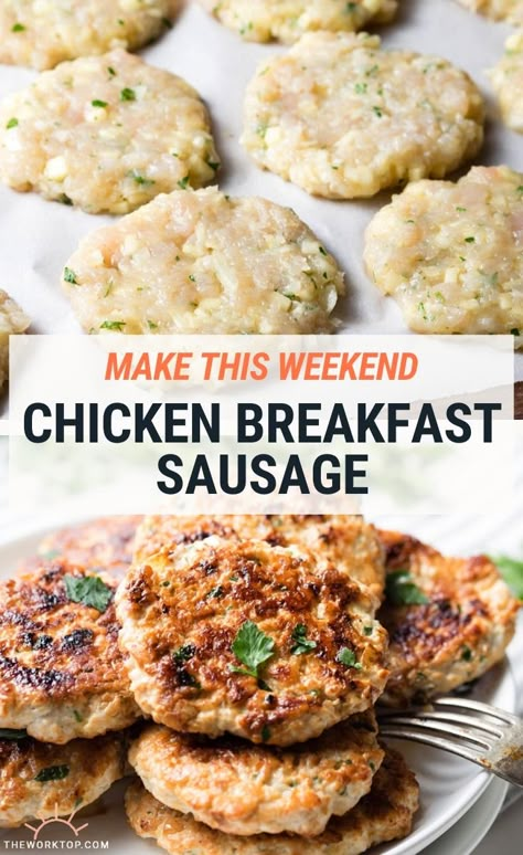 Make this Chicken Breakfast Sausage and to start the day with some healthy protein. This DIY homemade sausage is an easy recipe. You can also prepare it ahead of time and freeze. Get the recipe on www.theworktop.com. || #chickensausage #breakfastrecipes #theworktop Homemade Chicken Sausage Recipes, Chicken Breakfast Sausage, Healthy Sausage Recipes, Homemade Breakfast Sausage Recipe, Breakfast Sausage Recipe, Chicken Breakfast Recipes, Chicken Sausage Recipes, Homemade Breakfast Sausage, Homemade Sausage Recipes