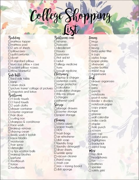 College dorm checklist for suite style dorm living (from my experience) College Dorm List, Room List, Dorm Packing, College Dorm Checklist, Dorm Room Checklist, Bohemian Bedrooms, Dorm Checklist, College Necessities, College Shopping