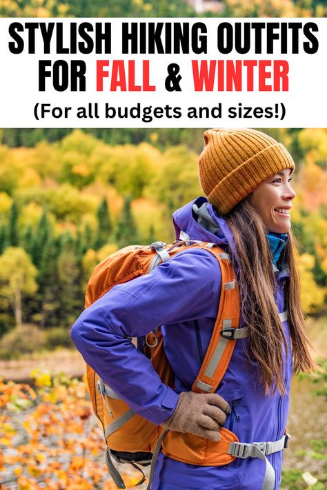 23+ Hiking Outfits For The Fall And Winter (Cute & Practical) Hiking Rain Outfit, Cold Hiking Outfit Women, Cold Weather Hiking Outfit, Hiking Outfits Winter, Hiking Essentials For Women, Winter Hiking Outfit Women, Winter Hiking Outfit, Fall Travel Wardrobe, Stylish Hiking Outfit