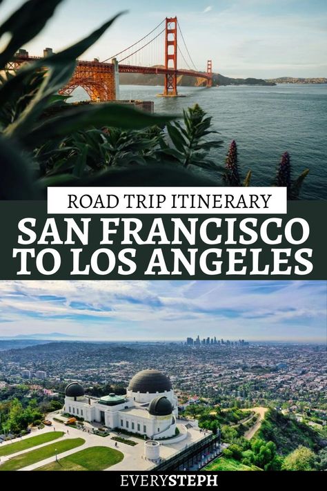 Planning your road trip from San Francisco to Los Angeles? This 7-day California road trip itinerary from SF to LA will show you all the highlights of the California coast! With some of the best California road trip stops, you'll see San Francisco, Big Sur, Solvang, Santa Barbara, Los Angeles and more on this one week California road trip itinerary. | san francisco to los Angeles road trip | drive from san francisco to los angeles La To San Francisco Road Trip, Los Angeles Road Trip, San Francisco Road Trip, Road Trip Stops, Los Angeles Itinerary, Road Trip Music, California Road Trip Itinerary, Pacific Coast Highway Road Trip, Cali Trip