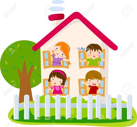 Houses With Character, House Clip Art, Cute Houses, House Cartoon, House Clipart, Math Tutorials, Cartoon House, School Painting, Family Theme