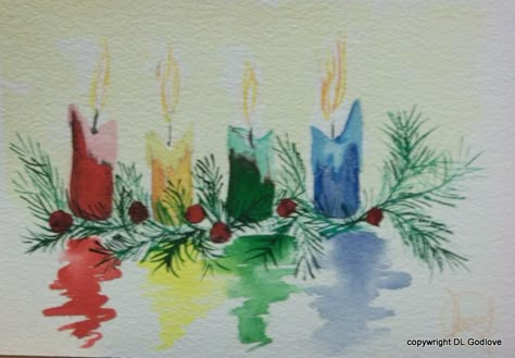 Christmas Candles.  Done several times.  One of which was a Christmas Gift. Painted Christmas Cards, Christmas Drawings, Candles Christmas, Christmas Card Art, Watercolor Christmas Cards, Paint Cards, Hur Man Målar, 수채화 그림, Watercolor Paintings Tutorials