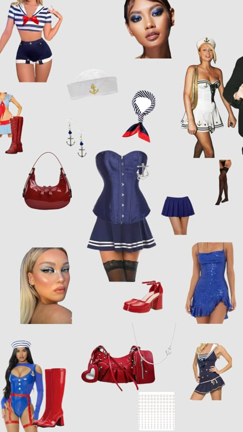 Sailor costume Halloween Halloween Costumes Iconic Characters, Cool Girl Halloween, Halloween Costumes Iconic, Sailor Halloween Costumes, Cracked Doll, Sailor Halloween, Joker Halloween Costume, Sailor Costume, Classy Halloween Costumes