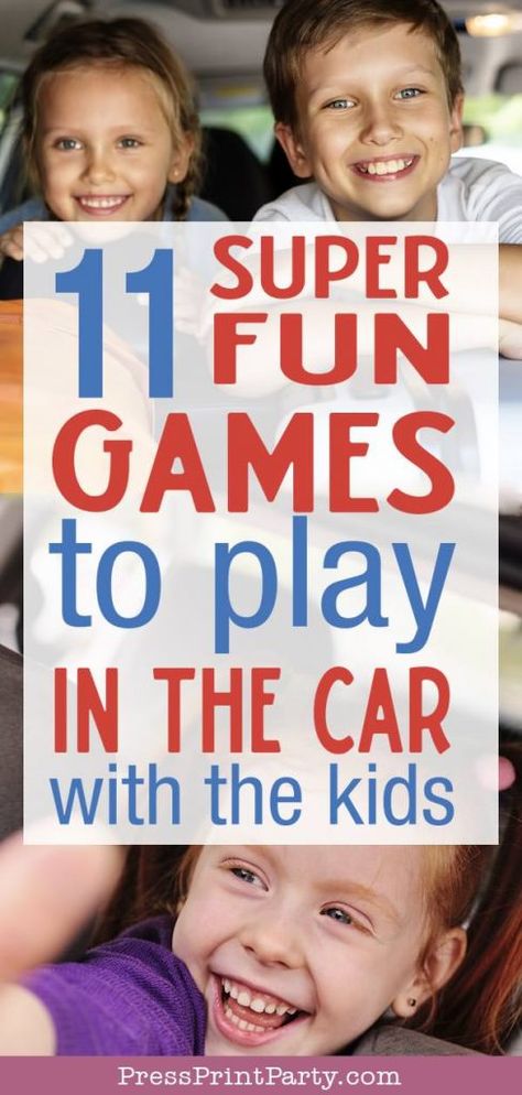 FUN GAMES TO PLAY IN THE CAR WITH THE KIDS - Great games for car trips for family vacations and road trips. Nothing required. Travel activities that are great for children of all ages, from elementary to teenagers and even parents. Awesome games from the license plate game and I spy to ideas and new games I know you haven't played! #family #vacation #cargame #roadtrip #freeprintable #summer #game #printable By Press Print Party! Family Car Games, Road Trip Car Games, Car Ride Games, License Plate Game, Fun Car Games, Car Trip Games, Car Games To Play, Fun Road Trip Games, Car Games For Kids