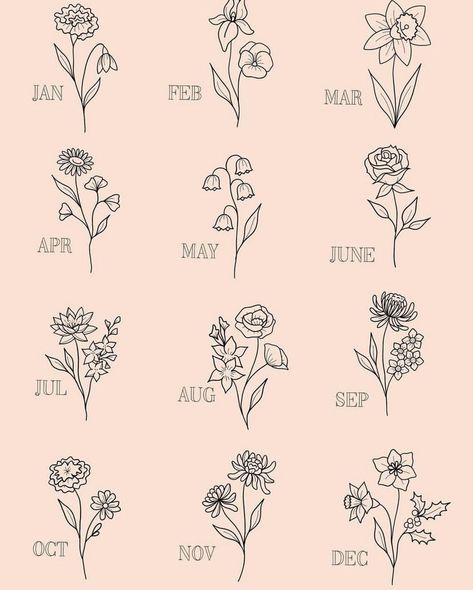 September Flower Tattoo Birth Month, Birthflower Zodiac Tattoo, January Tattoo Ideas, July Tattoo Ideas, December Flower Tattoo, November Flower Tattoo, May Tattoo, November Birth Flower Tattoo, April Birth Flower Tattoo