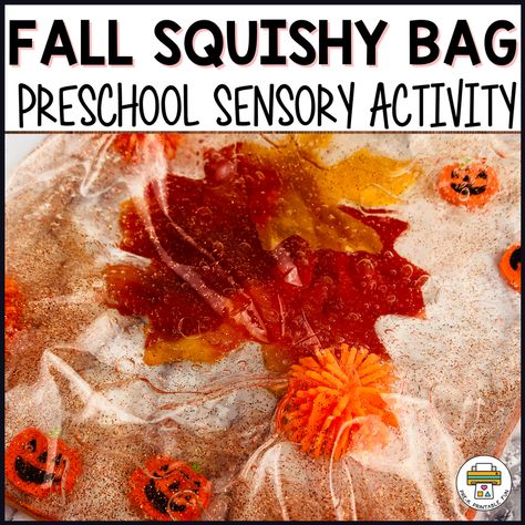 Make your own Fall Squishy Bag for an inexpensive sensory exploration your preschoolers will love!Perfect to add to any of your Fall Themes. ​Keep reading to see how we made this one and for tips & tricks for making your own.  Materials Quart ziploc bag (use a good quality bag)Clear hair gelOrange glitterPlastic spoonFall decor leavesRubber squishy ballsFall erasersAny other small textured item (not sharp) ​In a small bowl mix gel and glitter [...] Fall Sensory Bags, Sensory Bags Halloween, Sensory Bags Fall, Writing Sensory Bags, Texture Bags Sensory, Sensory Bag, Clear Hair, Sensory Bags, Finger Plays