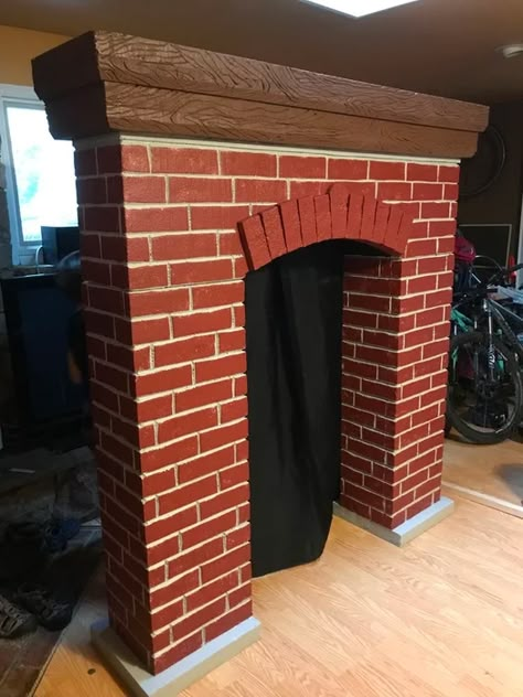 Build a Fireplace Prop for the Stage: 7 Steps (with Pictures) Fireplace Set Design Theatre, Classroom Fireplace Diy, Theater Set Design Diy Stage Props, Build A Fake Fireplace, Stage Fireplace, Styrofoam Fireplace, Prop Fireplace, Fireplace Prop, Diy Cardboard Fireplace