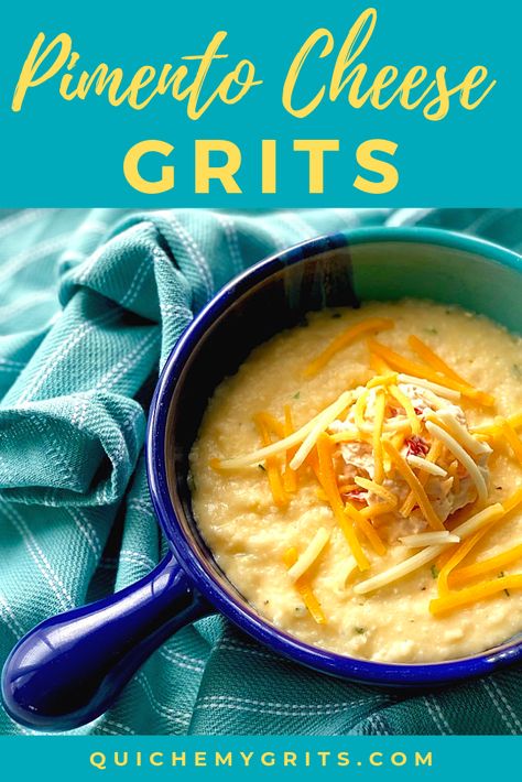 Grits Quiche, Pimento Cheese Grits, Grits Recipes, Starchy Sides, Southern Grits, Grit Cakes, Stone Ground Grits, Homemade Pimento Cheese, Southern Side Dishes