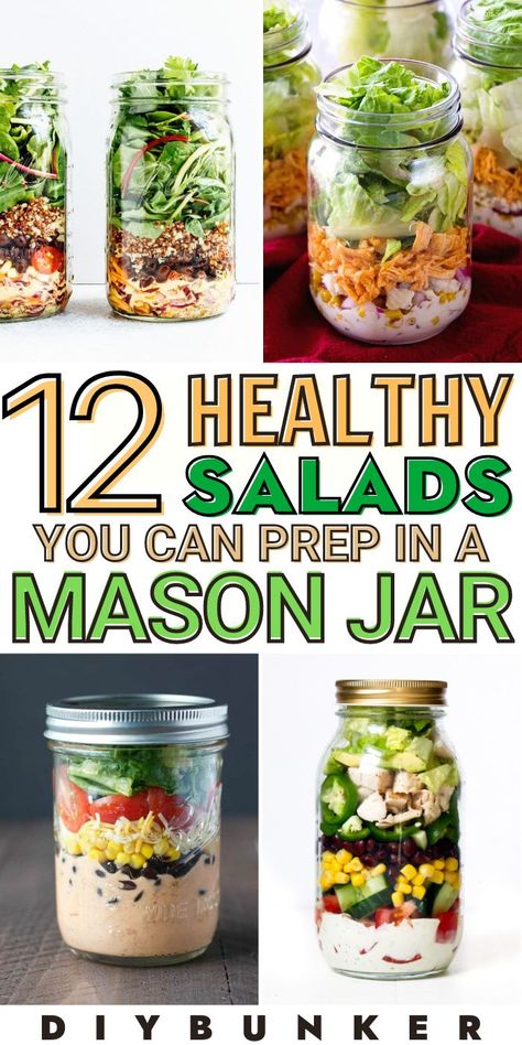 Salads For Work Lunch Meal Prep, Healthy Salad Jars, Mason Salad Jars Recipes, Ball Jar Salads, Mason Jar Meal Prep Lunch, Salad Jars Meal Prep, Mason Jar Lunches Healthy, Jar Salads Mason Healthy Lunches, Mason Jar Salads For A Week Meal Prep