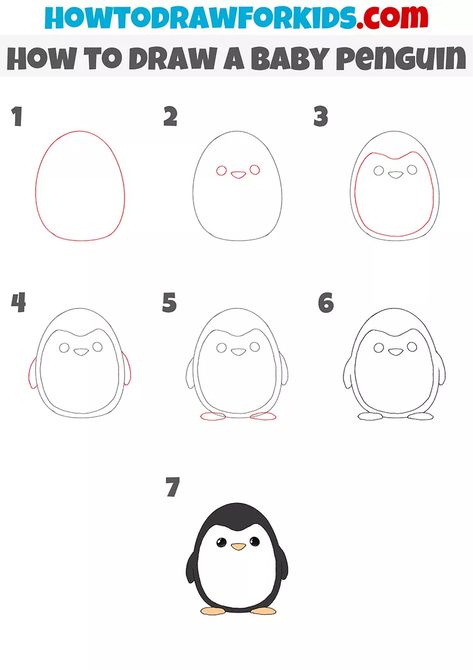 Easy Drawings Penguin, Drawing Penguin Cute, Penguin Sketch Simple, Penguin Sketch Cute, How To Draw Penguin Easy, Penguin Step By Step Drawing, Penguin Drawings Easy, Penguin Doodle Cute, Simple Penguin Craft