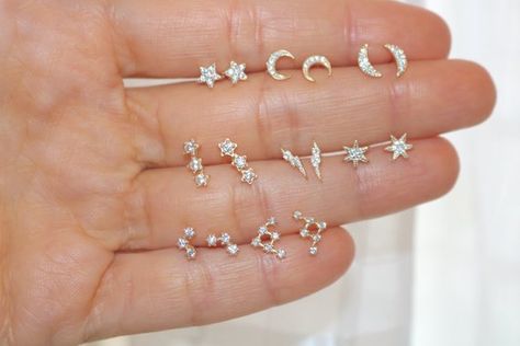 8 STYLES - Teeny Tiny Stud Earrings Crescent Moon Star Thunderbolts Constellations Spring Jewelry Trends, White Opal Earrings, Tiny Studs, Tiny Stud Earrings, Gold Earrings Designs, Moon Star, Opal Earrings, Girly Jewelry, Small Earrings