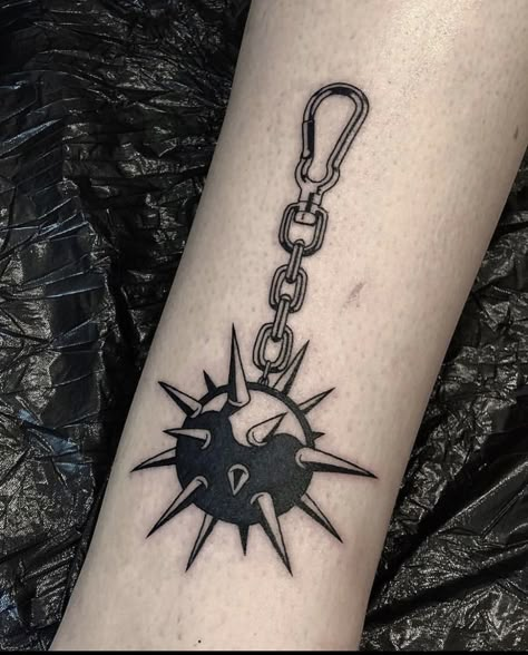 Spike Ball And Chain Tattoo, Spike Ball Tattoo, Mace Tattoo, Chain Tattoo, Arm Tats, Goth Tattoo, Forarm Tattoos, Black Ink Tattoos, Blackwork Tattoo