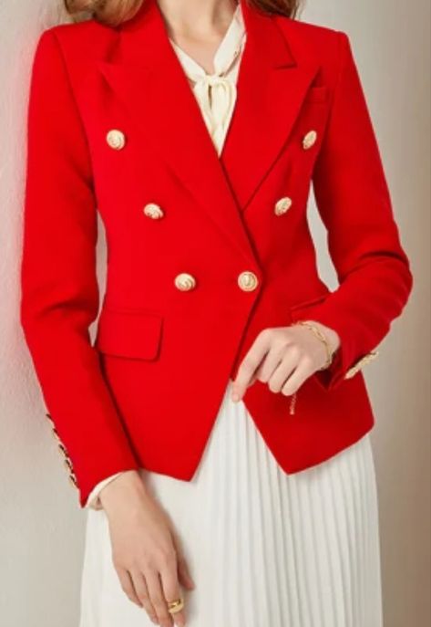 Fabulous Red Blazer is teamed with a White Pencil Skirt for a Classy and elegant outfit Blazer With Skirt, White Pencil Skirt, Woman Suit, Pencil Skirt White, White Pencil, Blazer And Skirt, Woman Suit Fashion, Classy And Elegant, Red Blazer