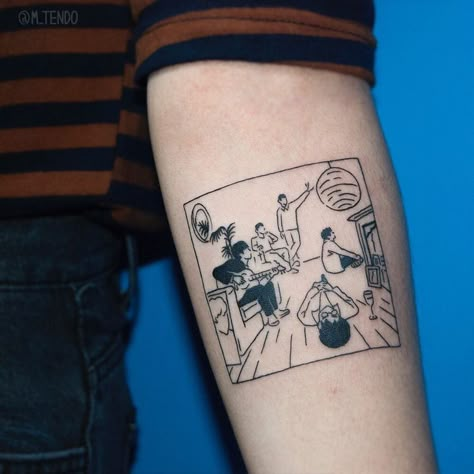 Oasis Tattoo Ideas, Beatles Inspired Tattoos, Oasis Tattoo, Framed Tattoo, Funky Tattoos, Handpoke Tattoo, 4 Tattoo, Tattoos Geometric, Music Tattoos